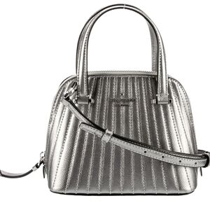 Kate Spade Patterson Drive Silver Quilted Leather Top Handle Mini Dome Bag